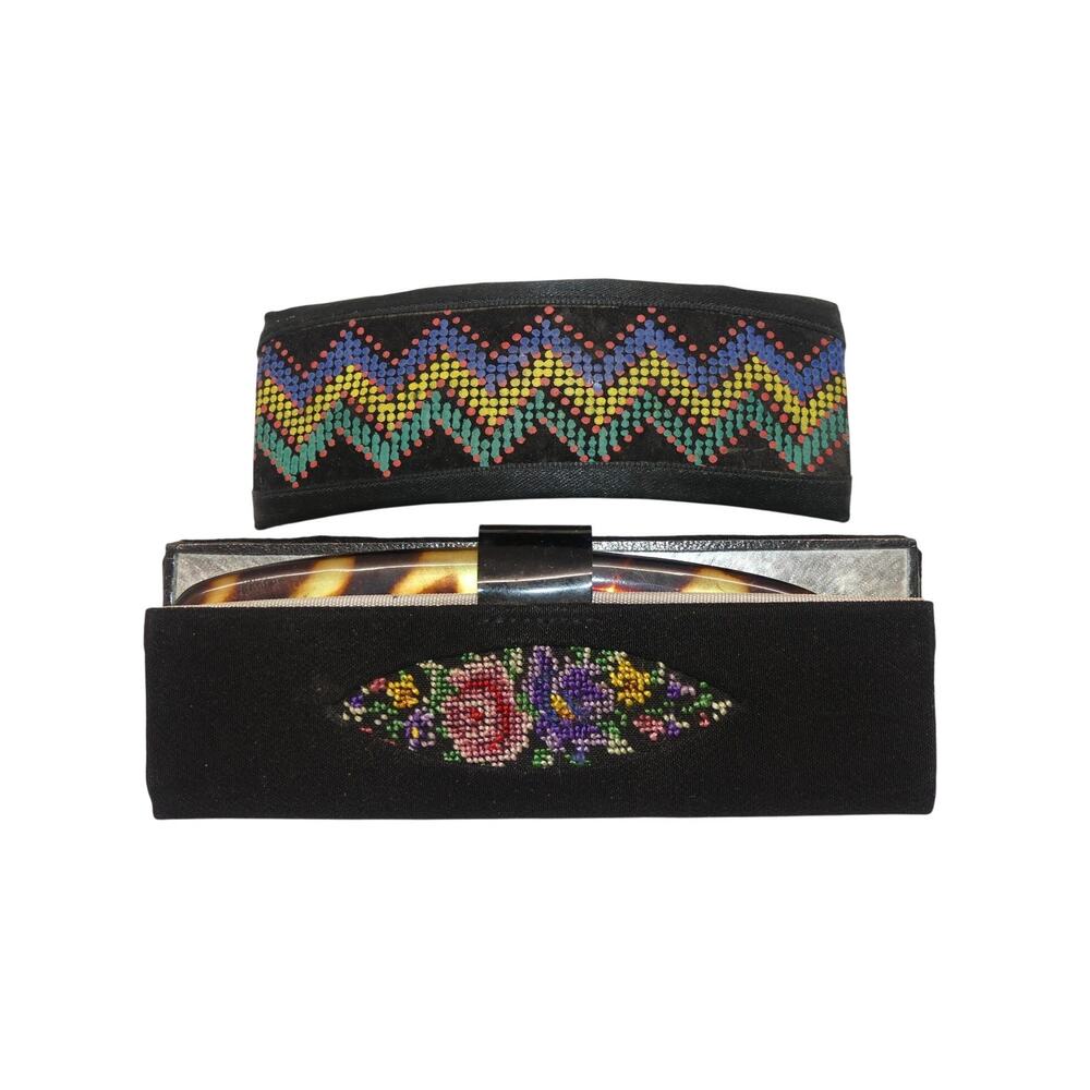 Vintage 1940's Germany Embroidered Hair Comb and Case with Tortoiseshell Comb